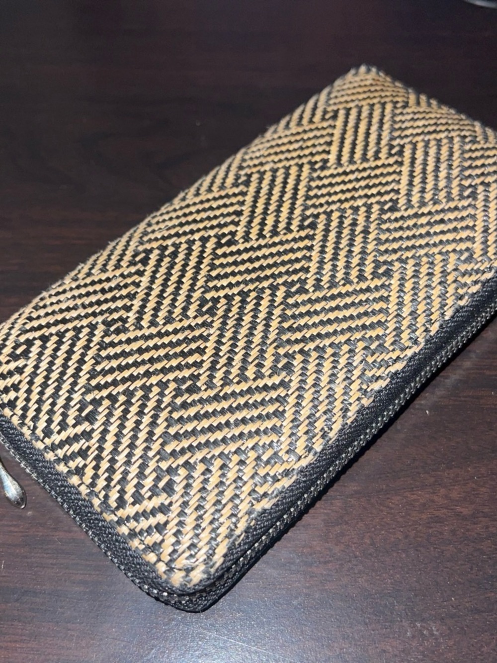 Hand Crafted Black & Tan Woven Zip Card Holder